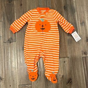 Carter's Just One You Baby Pumpkin Jack-o-lantern Fleece Footed Pajama Orange 3M